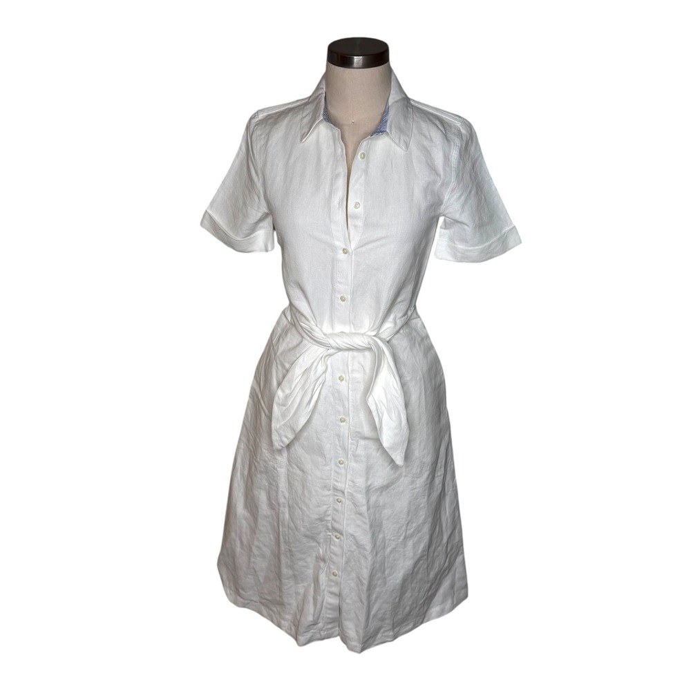 VINEYARD VINES Tie-Front Linen Dress White Cap Women's Size 0 NWT Preppy Chic
